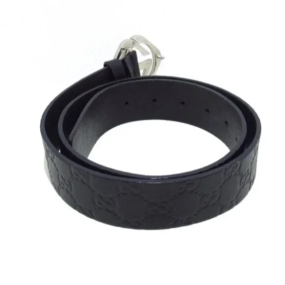 GUCCI Guccissima Black Silver Leather Hardware Belt 271-030525 - Picture 2 of 7